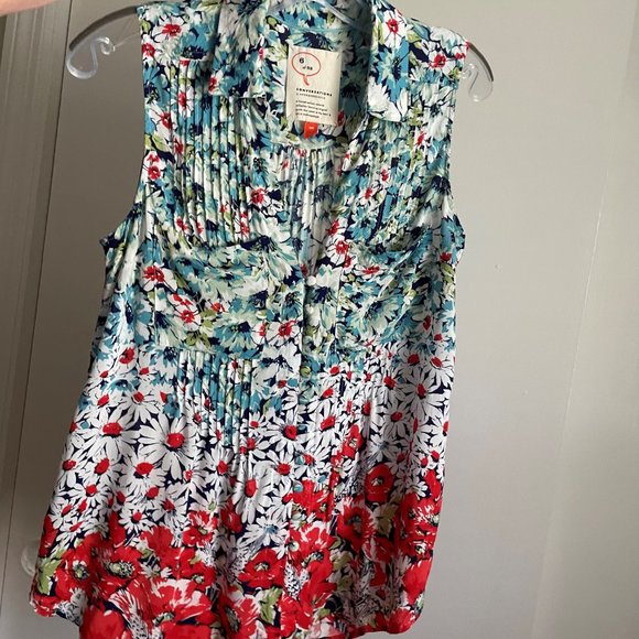 Anthropologie Conversations 6 of 52 Floral Daisies Blouse XSP Sleeveless Button - Picture 11 of 15